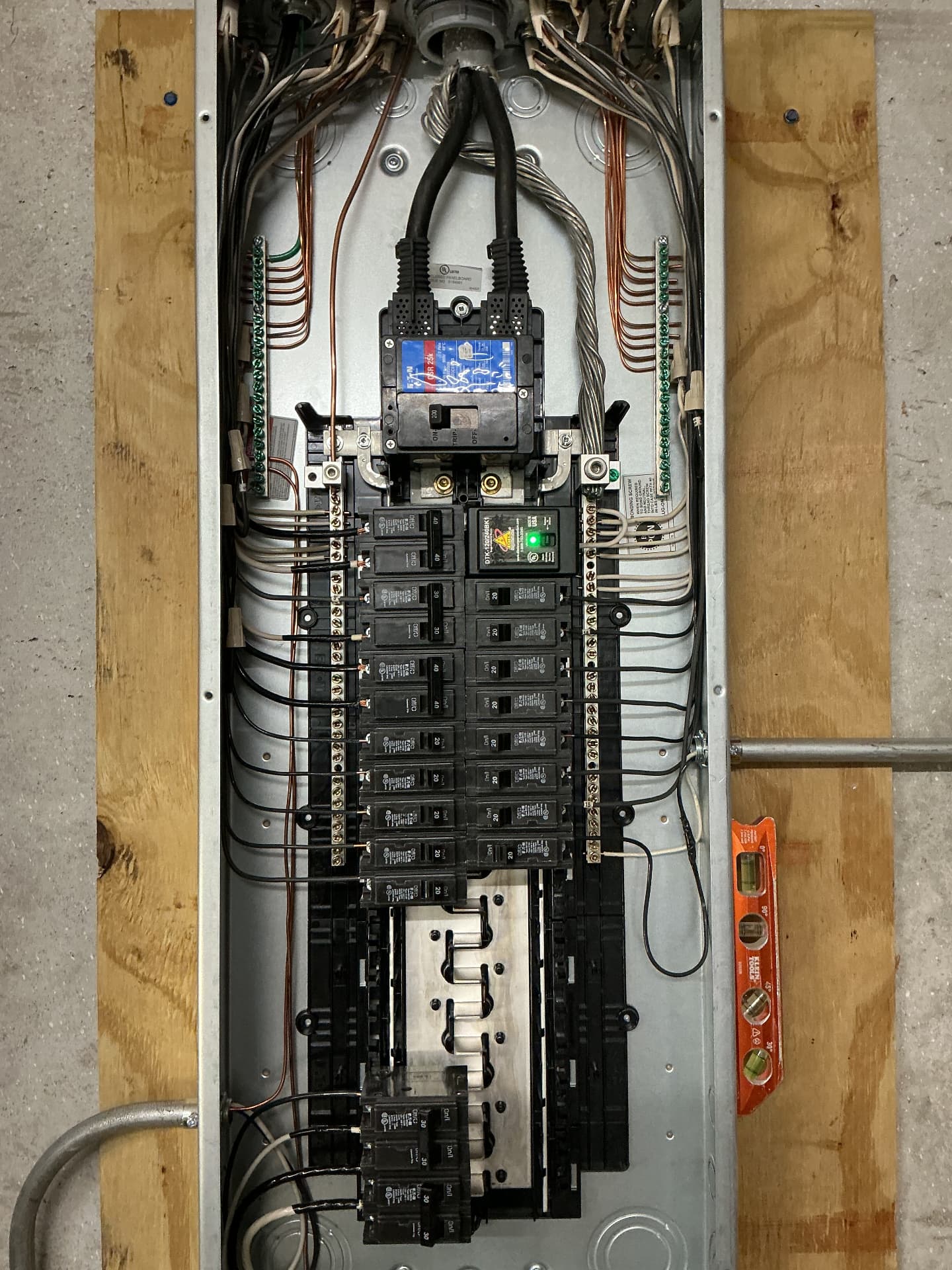 Completed breaker panel interior and branch circuits