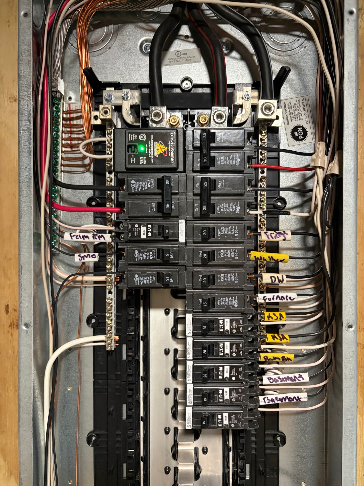 Breaker panel wiring with whole-home surge protection